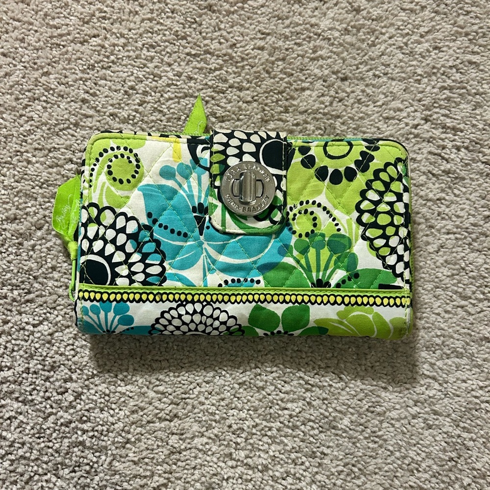 Vera Bradley Green Teal Black Floral Quilted Wallet